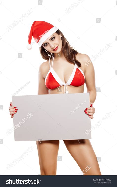 Sexy Girl Bikini Santa Hat Holding Stock Photo 165179426 Shutterstock