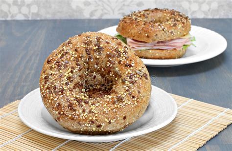 Whole Grain Multi Seeded Bagels Stock Image Image Of Macro Organic