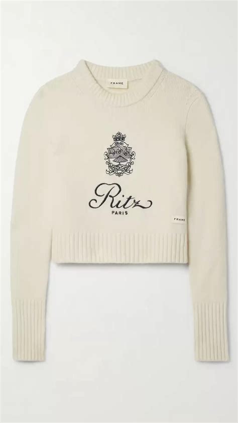 Navy Ritz Paris Cropped Embroidered Cashmere Sweater Frame Artofit