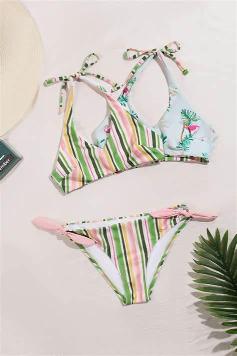 Bikini rétro réversible à col licou et nouer Cupshe France