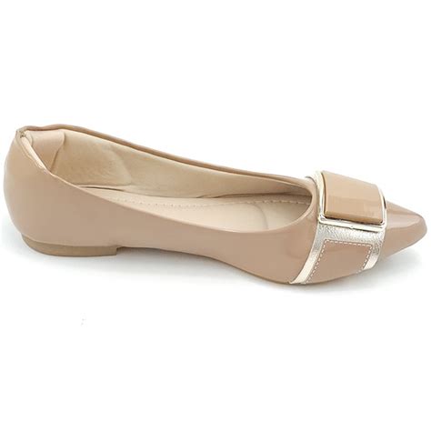 Sapatilha Vz Tan Nude Abs Ouro Bico Fino Ceci Cal Ados Atacado De