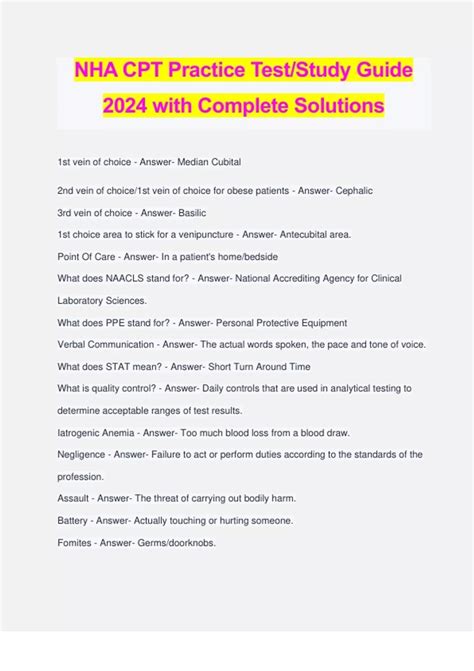 NHA CPT Practice Test/Study Guide 2024 with Complete Solutions - NHA CPT - Stuvia US