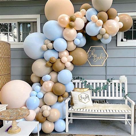 Haigo Blue Brown Nude Coffee Ivory White Baby Shower Balloons Balloon Garland Arch Kit Teddy