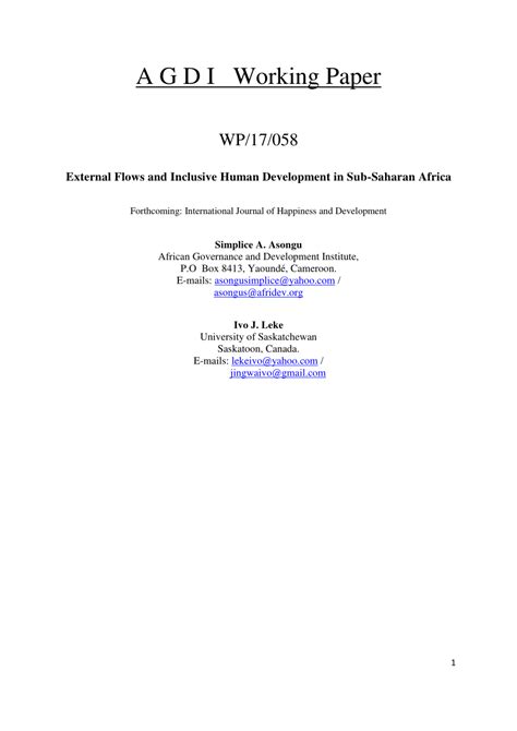 Pdf External Flows And Inclusive Human Development In Sub Saharan Africa