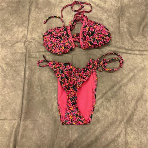 Hot Pink Floral Bikini Swimsuit Depop