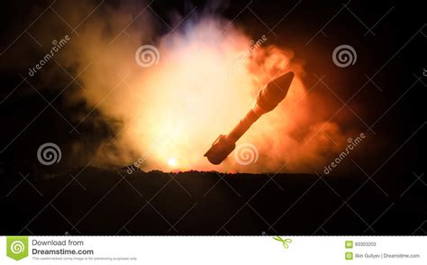 Rocket Launch With Fire Clouds Nuclear Missiles With Warhead Aimed At