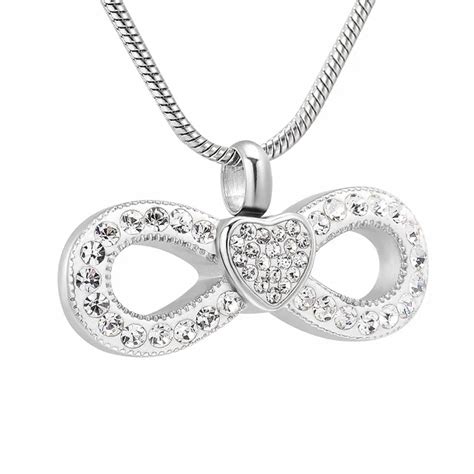 Jj001 Crystal Love Infinity Stainless Steel Memorial Urn Necklace Pendant For Ashes Keepsake