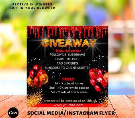 editable giveaway flyer template instagram wig raffle flyer etsy