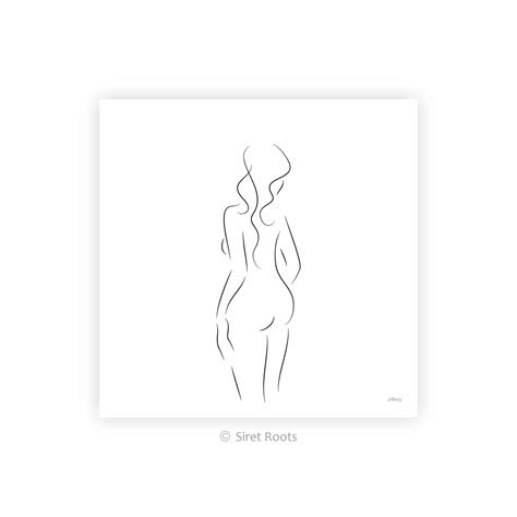 Minimalist Nude Art Print Standing Woman From Back Female Etsy