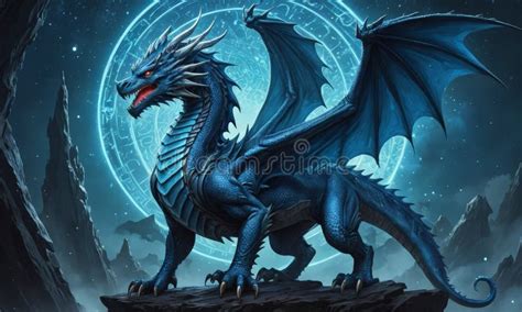 Blue Dragon With Red Eye And Black Tail Stock Illustration