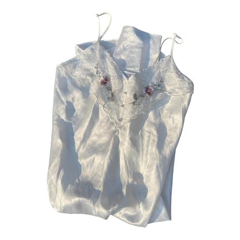 Val Mode Lingerie Satin Slip With Floral Embroidery Depop