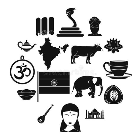 India Travel Icons Set Simple Style Stock Vector Illustration Of