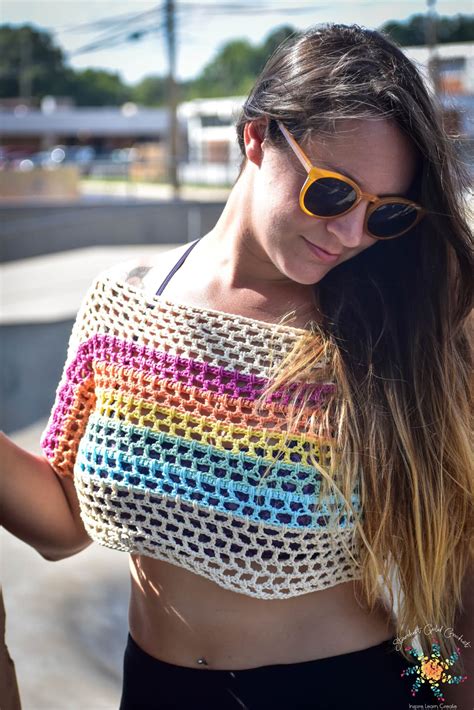 Free Crochet Crop Top Pattern Rainbow Mesh Tee Stardust Gold Crochet