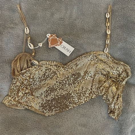 Bikini Crush Swimwear Swim Nwt Bikini Crush Swimwear Chain Mesh Chainmail Top Gold Seashells