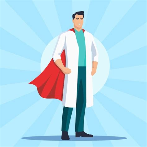 Premium Vector Male Doctor With Red Superhero Cape Vector Illustration