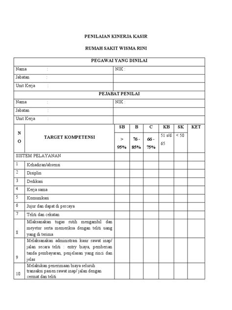 Form Penilaian Kinerja Kasir Pdf