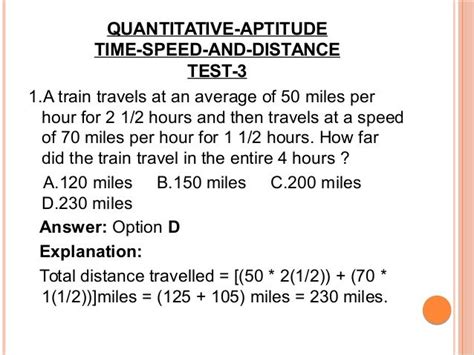 Quantitative Aptitude Time Speed And Distance Test 3