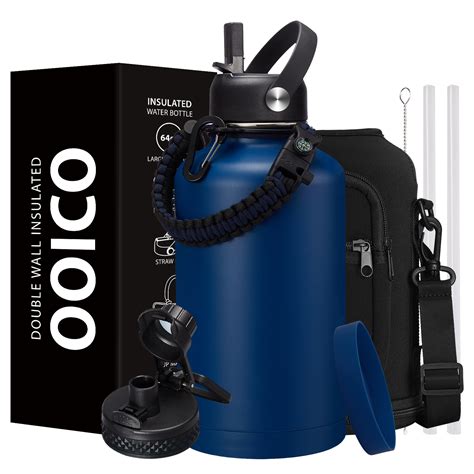 Ooico 64oz Insulated Water Bottle With Straw Spout Lid Paracord Handle Keeps Cold 48hhot 24h