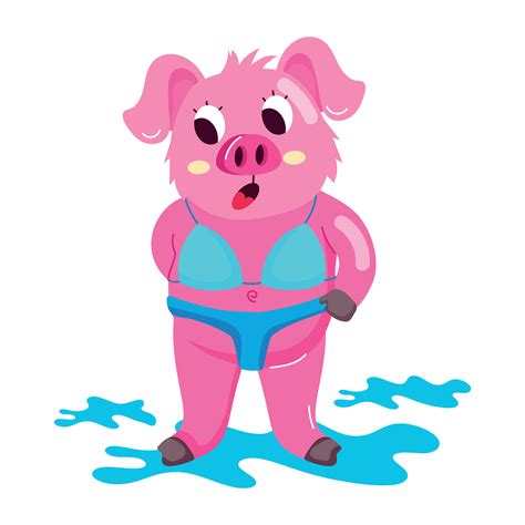 WebSwimmer Pig Wearing Bikini Flat Style Sticker Vector Art At Vecteezy
