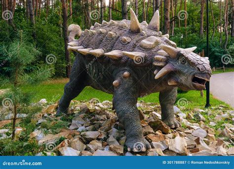 Ankylosaurus Statue In The Pine Forest Of Belgorod Dinopark Editorial