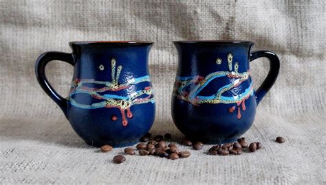 Dark Blue Mug Cobalt Blue Ceramic Mug 95 Oz Coffee Mug Set Of Etsy