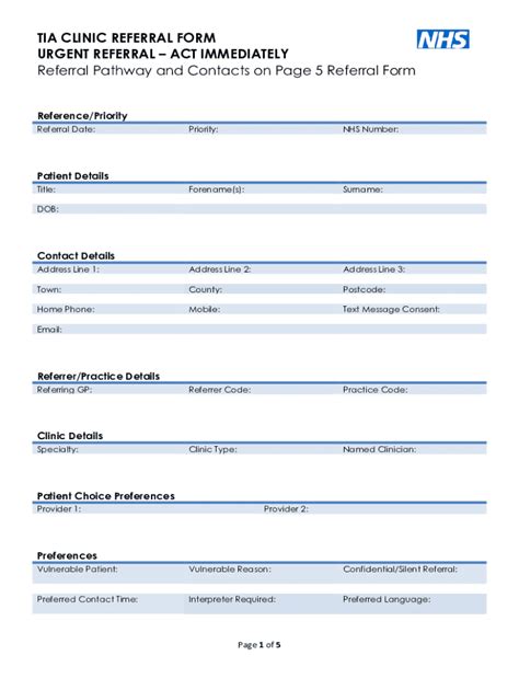 Fillable Online Urgent Tia Clinic Fast Track Referral Form Fax Email