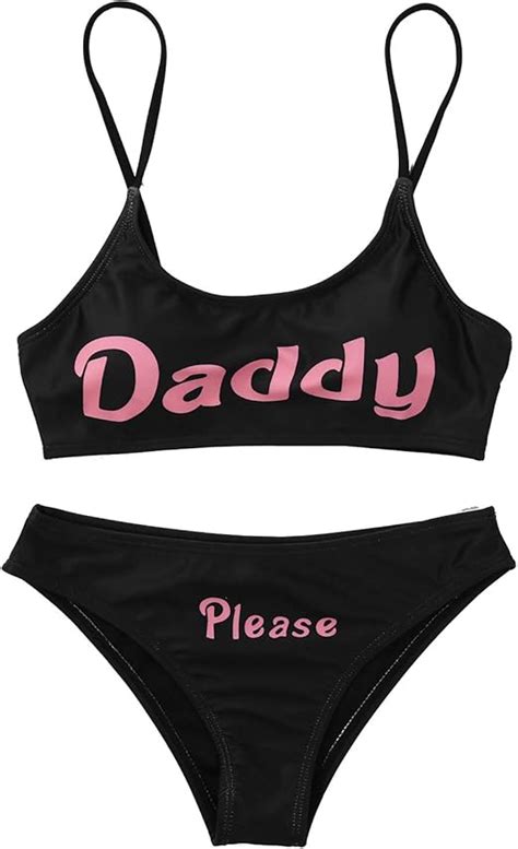 Zdhoor Woman Come Here Daddy Bra Panty Lingerie Set Teen Girl Two Piece Bikini Swimsuit Black