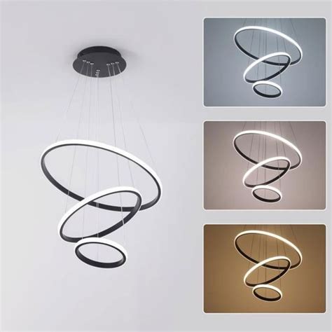 Suspension Led Moderne Dorlink Lustre Luminaire Anneaux Noir