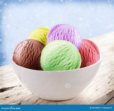 Colorful Ice Cream Scoops In White Cones Stock Photo Image Of