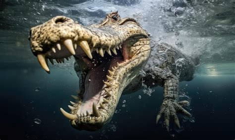 Premium AI Image | The underwater photographer captured the precise moment when the crocodile ...