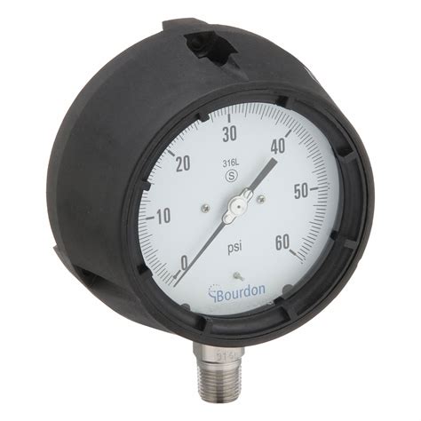 BOURDON, 0 psi to 60 psi, White, Panel-Mount Pressure Gauge - 437U90