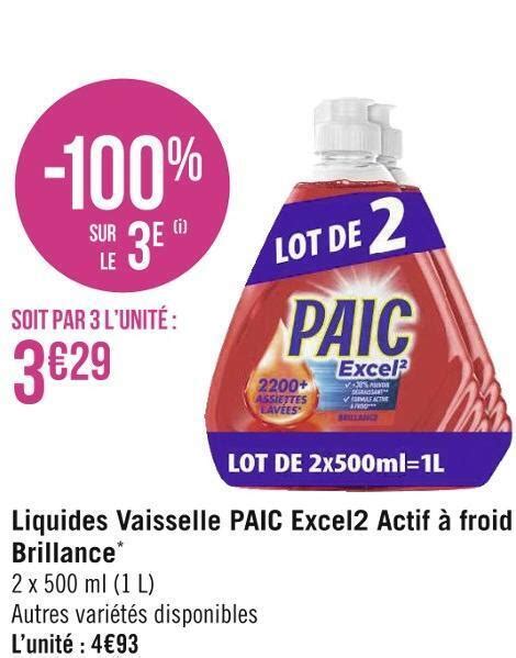 Promo Paic Liquides Vaisselle Excel Actif Froid Brillance Chez