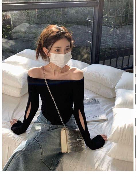 Black Off Shoulder Knitted Top Women S Fashion Tops Longsleeves On