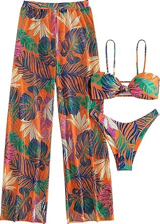 Amazon Milumia Women S Piece Tropical Print Bikini Sets Twist Swimsuit With Cover Up