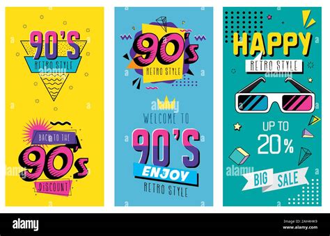 Set Poster Of Nineties Retro Style Pop Art Stock Vector Image Art Alamy