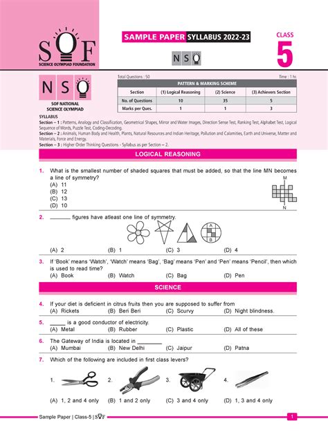 Nso Sample Paper Class 5 Sample Paper Class 5 1 LOGICAL