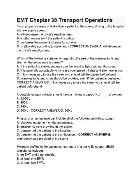 EMT Chapter 38 Transport Operations (Latest 2025 / 2026) Actual