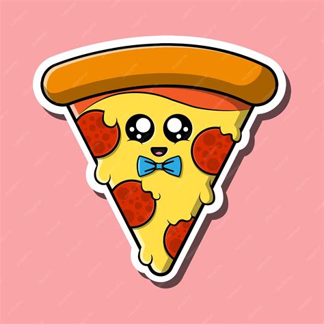 Lindo Kawaii Pizza Caricatura Ilustración Vector Premium