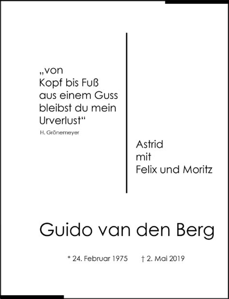 Traueranzeigen Von Guido Von Den Berg Wirtrauern