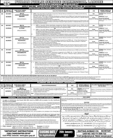 Punjab Public Service Commission Ppsc Jobs 2023 Associate Professors