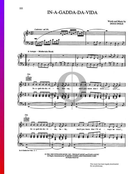 In A Gadda Da Vida Iron Butterfly Piano Sheet Music Oktav