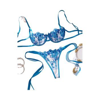 Conjunto De Lingerie Bordado Floral Suti E Calcinha Em Cetim Sexy Conjunto De Lingerie