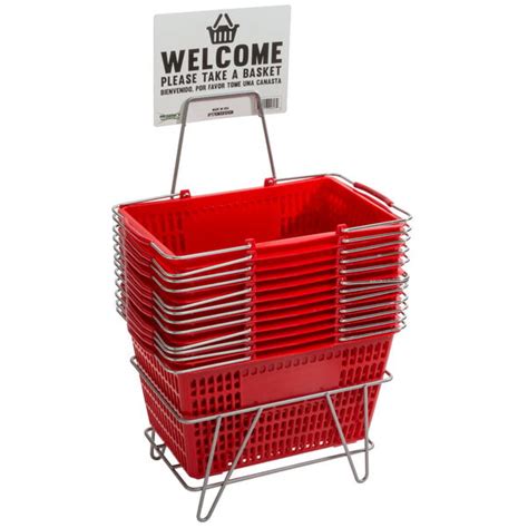 Regency Red 18 1116 X 12 38 Plastic Grocery Market Shopping Baskets With Stand And Sign