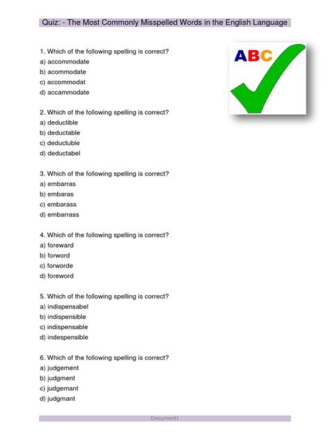 Pdf Commonly Misspelled Words Quiz And List Dokumentips