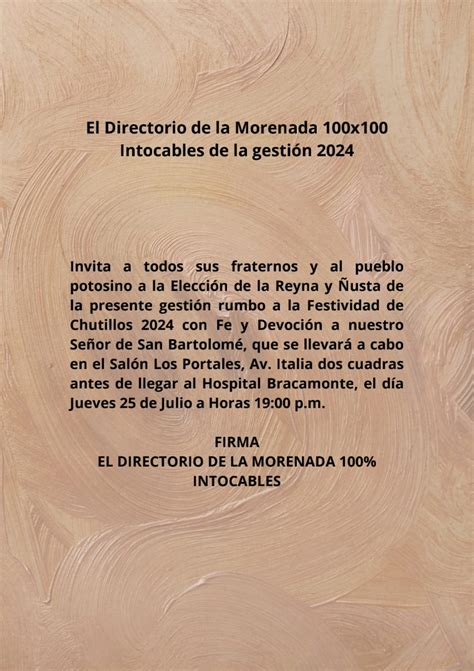 El directorio de la Morenada 100x100 Intocables de la Gestión 2024