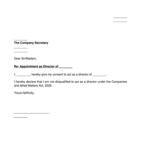 Director Consent Letter Sample Template