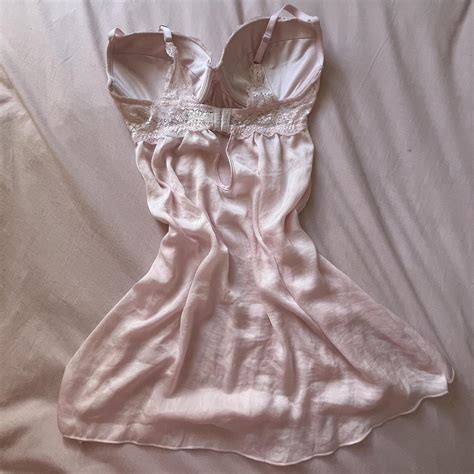 Vintage Pink Lace Satin Lingerie Corset Top Slip Depop