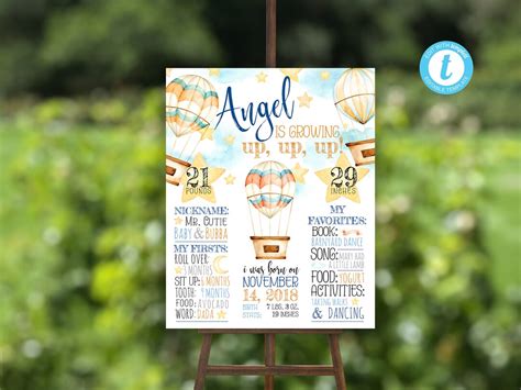 EDITABLE Hot Air Balloon Birthday Board Growing Up Up Up Board Birthday Milestone Board First