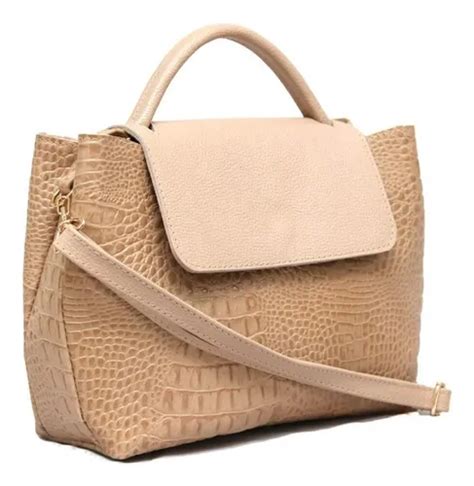 Bolsa Feminina Couro Legítimo Baú E Tiracolo sn Couros Sóchi Cor Nude Parcelamento sem juros