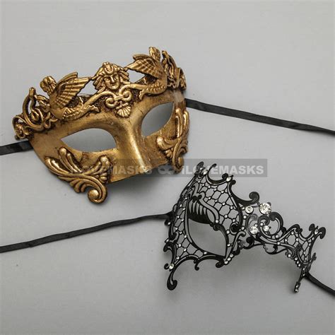 Gold Roman Greek Warrior Masquerade Mask And Black Phantom Of Opera